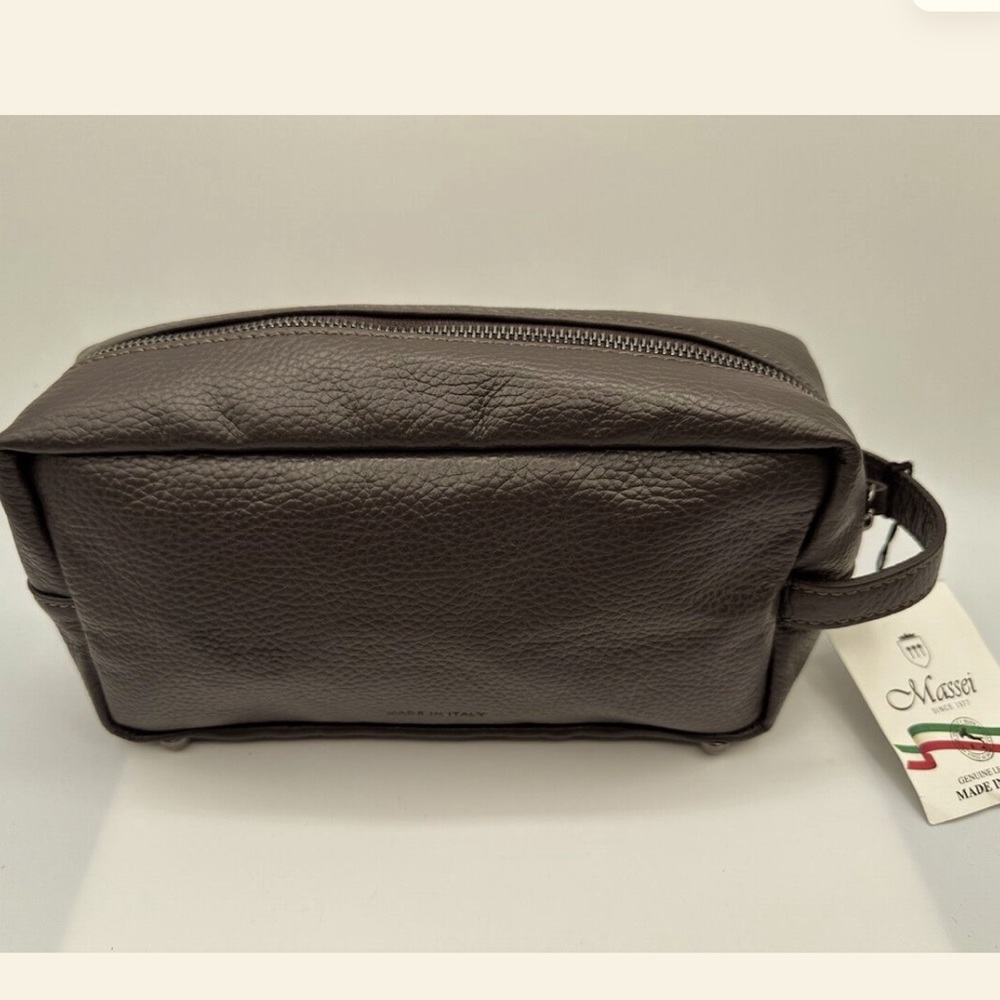 MASSEI, GENUINE LEATHER, MADE IN ITALY, MEN’S TOILETRY BAG, HAND MADE BROWN